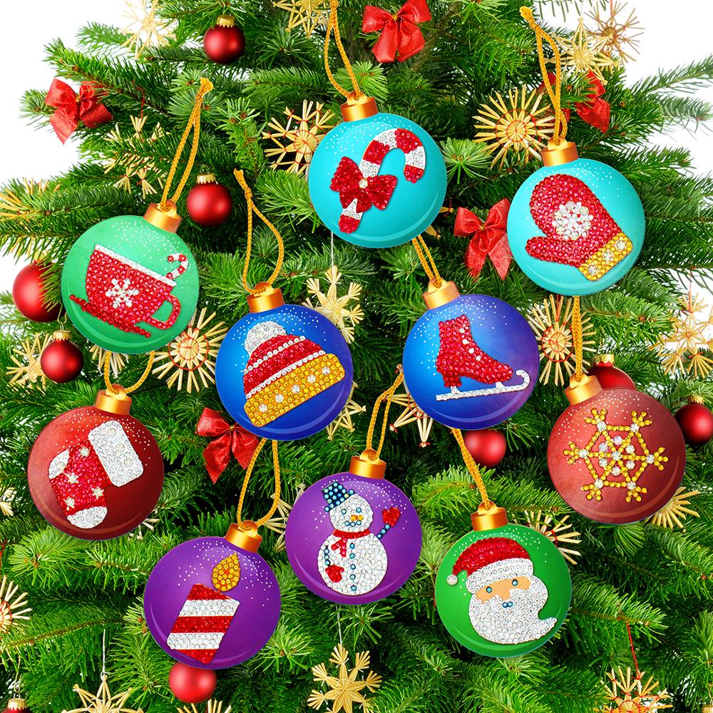 Set of 10 Round Christmas Tree Decorations  Diamond Painting – Treasure  Studios Art