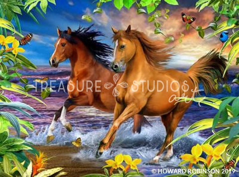 Horses in the Surf by Howard Robinson | Diamond Painting - Treasure Studios Art