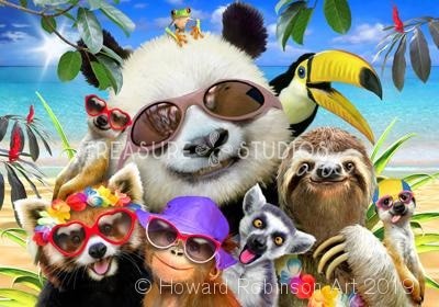 Beach Party Selfie with Panda : by Howard Robinson | Diamond Painting - Treasure Studios Art
