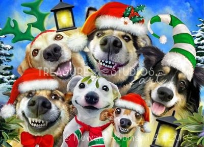 New Dog Christmas Selfie : by Howard Robinson | Diamond Painting - Treasure Studios Art