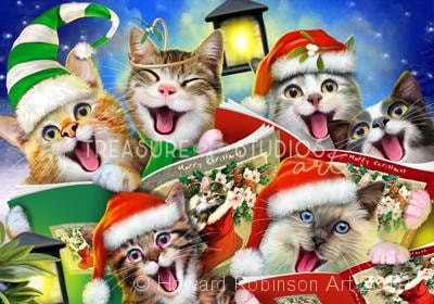 Carolling Cats Christmas Selfie : by Howard Robinson | Diamond Painting - Treasure Studios Art