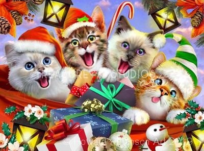 Kitten Christmas Selfie : by Howard Robinson | Diamond Painting - Treasure Studios Art