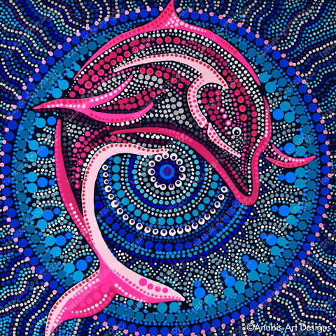 Pink Dolphin y by Deborah Malcolm Art | Diamond Painting