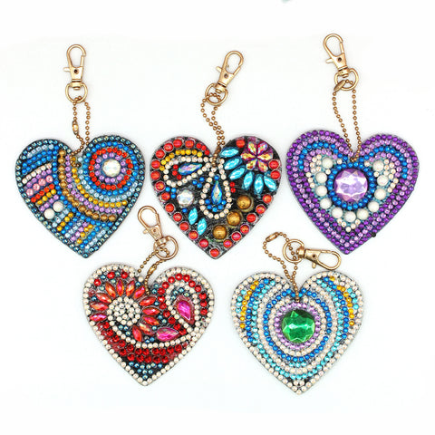 Set of 5 Hearts | Key Chains | Diamond Painting - Treasure Studios Art
