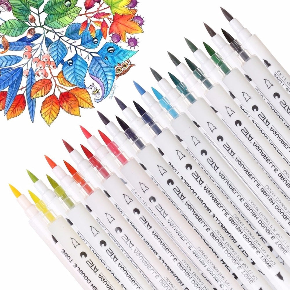 STA 14Pcs Dual Tips 28 Color Watercolor Brush Pens Art Markers for Coloring  Book